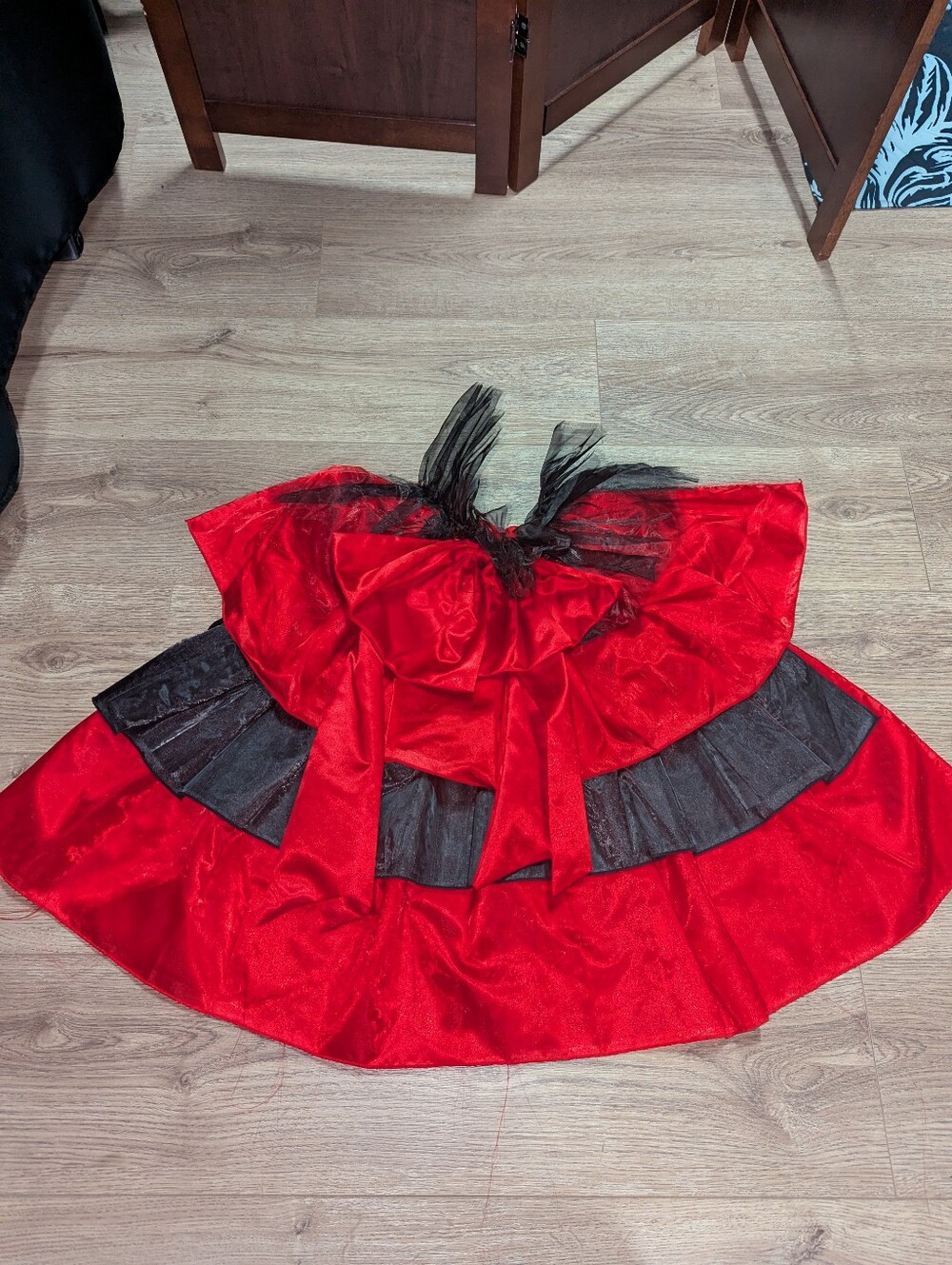 Leg Avenue Red and Black Satin Skirt with Tulle Trim